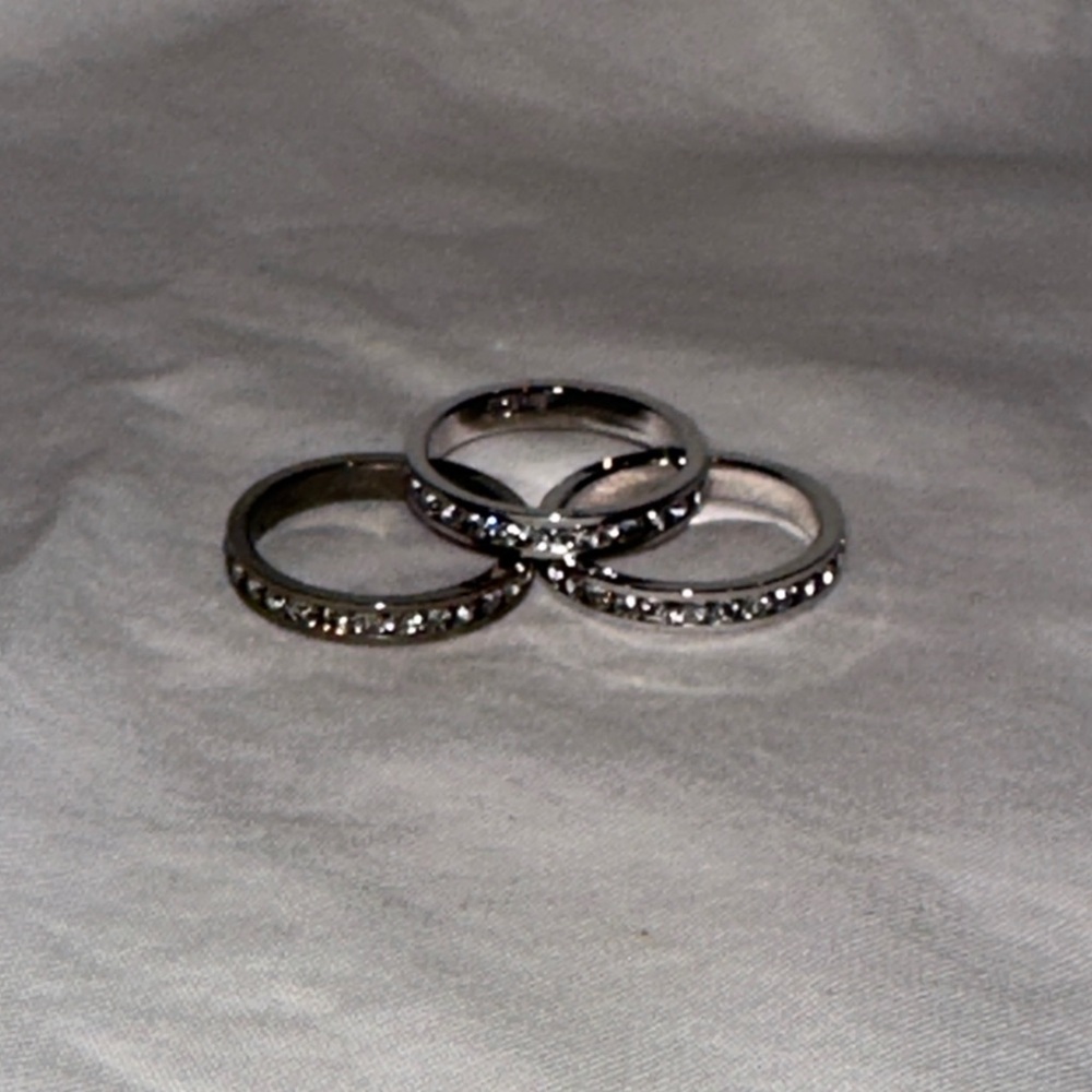 Source Unknown Silver Crystal Ring Trio Size 6.5 - image 1